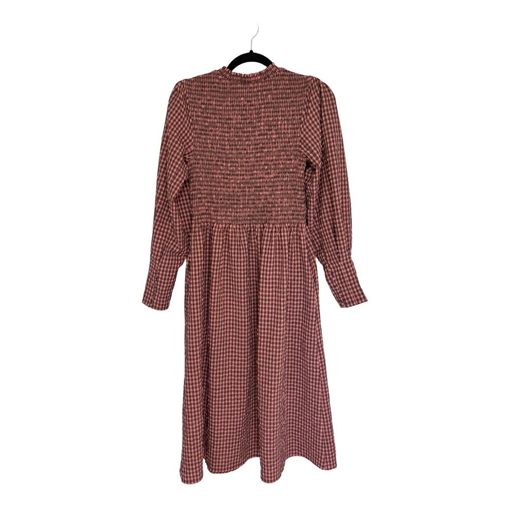Scotch & Soda Smocked Seersucker Gingham Cottagecore Midi Dress - Size M - Picture 4 of 9
